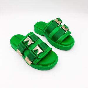 Bottega Veneta Flash Slide Sandals Green Platform Buckle Mules EU 38 US 8